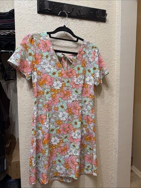 Vero Moda Floral Mini Dress in Pink, Mint & Orange